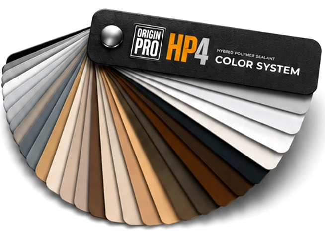 Color swatch fan deck for Origin Pro HP4 color system on a white background